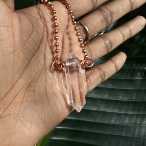 Double Terminated Clear Quartz Crystal Necklace copper wrapped necklace