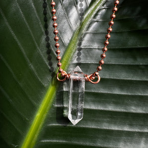 Double Terminated Clear Quartz Crystal Necklace copper wrapped necklace