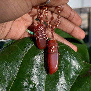 Carnelian Copper-Wrapped Crystal Necklace